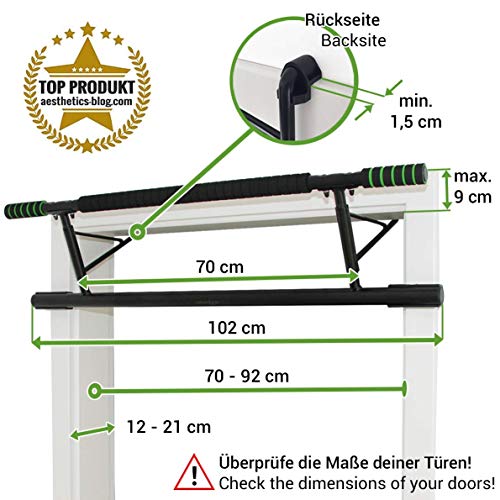 Magnoos Barra Dominadas ”Matador” - Premium Barra de Estiramiento Sin Tornillos y Montaje para el Marco de la Puerta - 20cm más Alto para un Rango de Movimiento Óptimo - Gimnasio en Casa