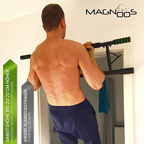 Magnoos Barra Dominadas ”Matador” - Premium Barra de Estiramiento Sin Tornillos y Montaje para el Marco de la Puerta - 20cm más Alto para un Rango de Movimiento Óptimo - Gimnasio en Casa