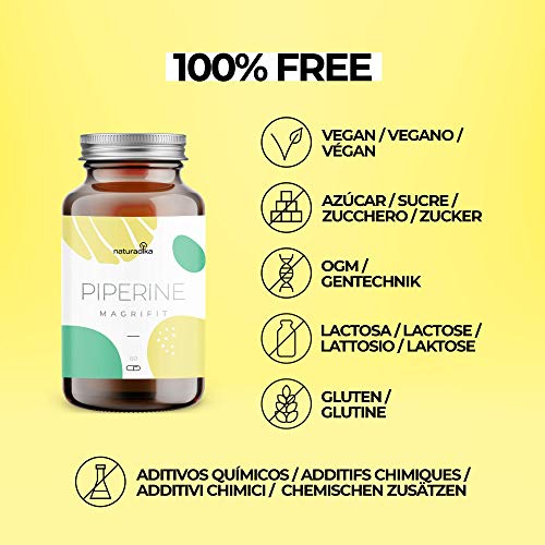 MAGRIFIT PIPERINE | Efecto Diuretico y Saciante para Dietas Quemagrasas | Ayuda a Adelgazar con un estilo de vida sano | Curcuma con jengibre y pimienta negra, Yerba Mate, Cafeina y Probiotico