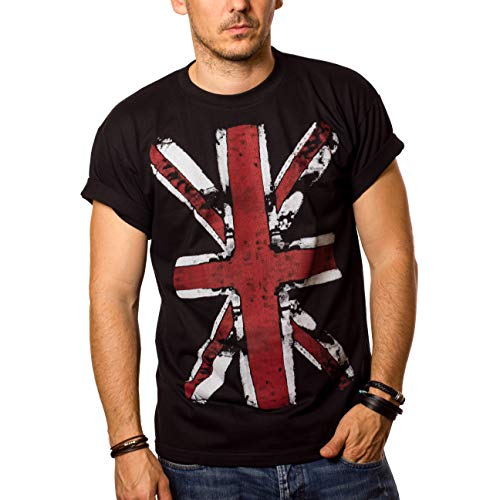 MAKAYA Camiseta con Bandera de Inglaterra - Union Jack - Negra Hombre L