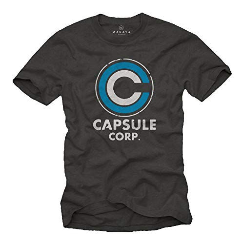 MAKAYA Camiseta para Hombre - Capsule Corp Goku Anime Dragon Manga Gris Talla L