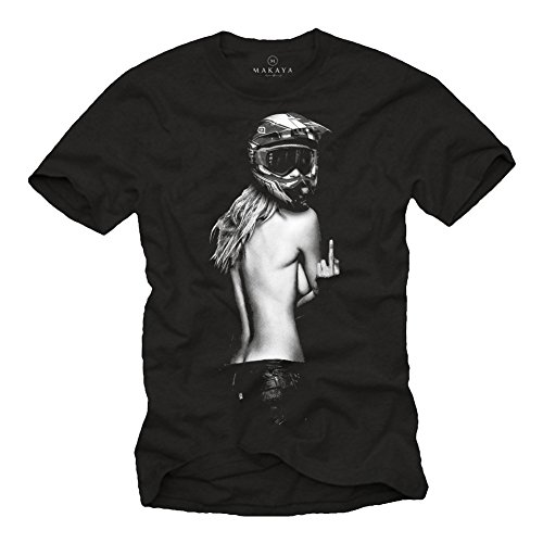 MAKAYA Ropa de Moto Hombre - Camiseta Motocross - Chica con Casco Moto Integral Negra XXXL