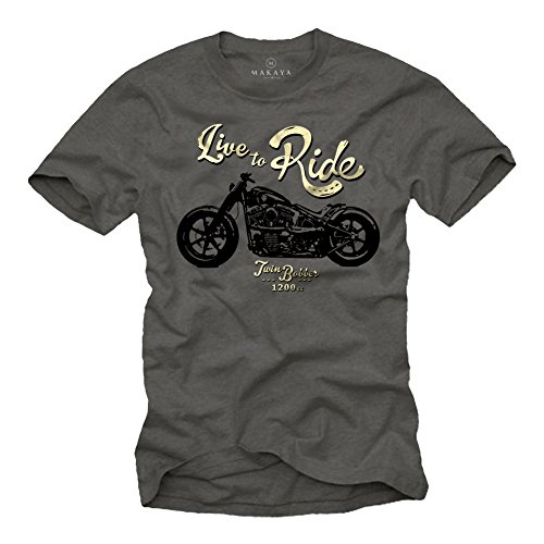 MAKAYA Ropa Moto Hombre - Camiseta con Mensaje Life TO Ride - Gris XL