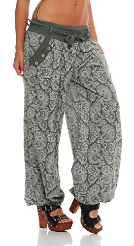 Malito Harem Pantalón con Orient Print Boyfriend Aladin Bombacho Sudadera Baggy Yoga 3488 Mujer Talla Única (Oliva)