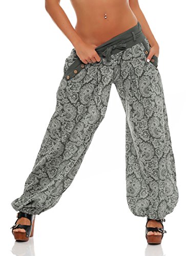 Malito Harem Pantalón con Orient Print Boyfriend Aladin Bombacho Sudadera Baggy Yoga 3488 Mujer Talla Única (Oliva)