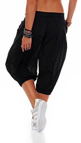 Malito Mujer Corto Bombacho Pantalón con Cinturón Baggy Aladin Yoga Pants 3416 (Negro)