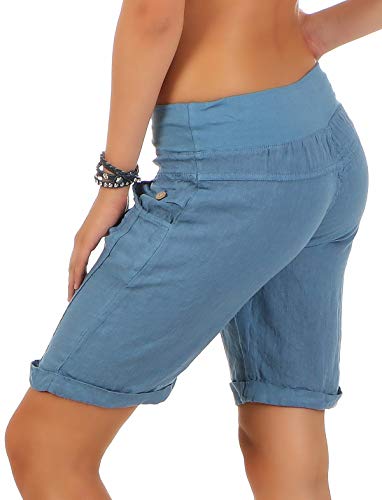 Malito Pantalón Cortos de Tela de Lino Pantalón 3001 Mujer (L, Azul)