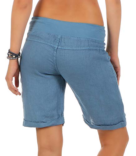 Malito Pantalón Cortos de Tela de Lino Pantalón 3001 Mujer (L, Azul)