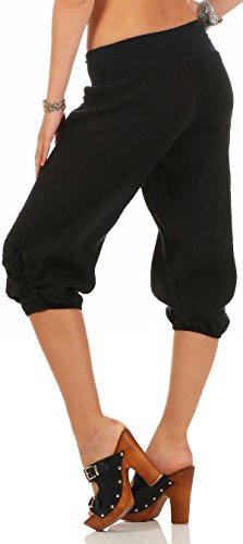 Malito Pantalones de Chándal Lino y con Botón de diseño de Madera 6302 Mujer (L, Negro)