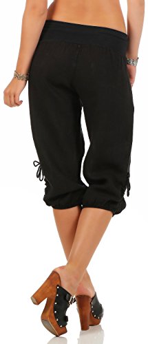 Malito Pantalones de Chándal Lino y con Botón de diseño de Madera 6302 Mujer (L, Negro)