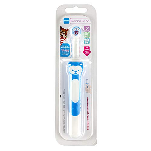 MAM Training Brush, Baby - Cepillo de dientes con mango largo para sostener juntos, cepillo de dientes para niños para suave limpieza dental, a partir de 5 meses, color azul