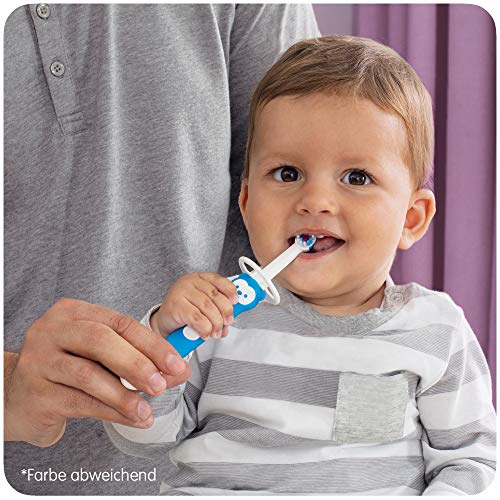 MAM Training Brush, Baby - Cepillo de dientes con mango largo para sostener juntos, cepillo de dientes para niños para suave limpieza dental, a partir de 5 meses, color azul