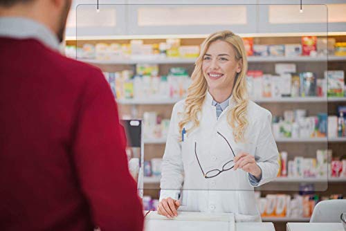 Mampara de metacrilato mostrador. Pantalla protección transparente para colgar farmacia tiendas hostelería gimnasio oficina (120 x 90)