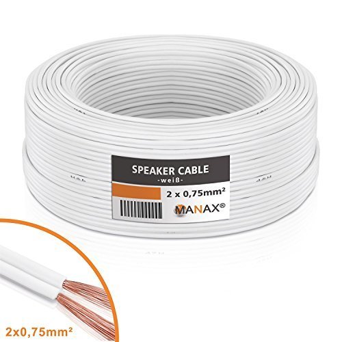 MANAX - Cable para Altavoces (2 x 0,75 mm², 50 m), Color Blanco