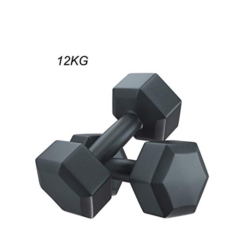 Mancuernas Recubierta de caucho hexagonal Pesas de levantamiento de pesas de formación básica de Can hacer flexiones de brazos ergonómico cómodo la fuerza de agarre dos pesas 12kg Fitness y ejercicio