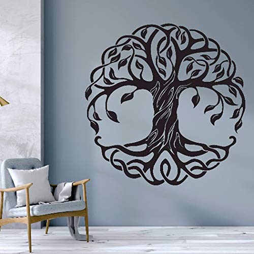 Mandala Árbol redondo Vinilo Tatuajes de pared Decoración para el hogar Fitness Yoga Árbol Pegatinas de pared Árbol de la vida Yoga Studio Decoración Mural A9 42x42cm