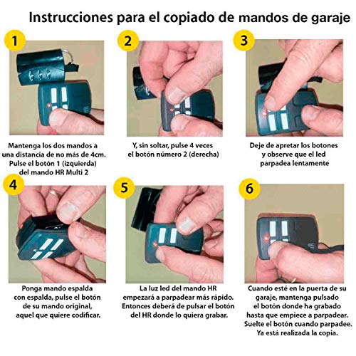 Mando Garaje Universal Multifrecuencia HR MULTI 2 Compatible Para Frecuencias Desde 433MHz Hasta 868MHz Código Fijo Y Variable Capaz De Unificar 4 Mandos Distintos En 1