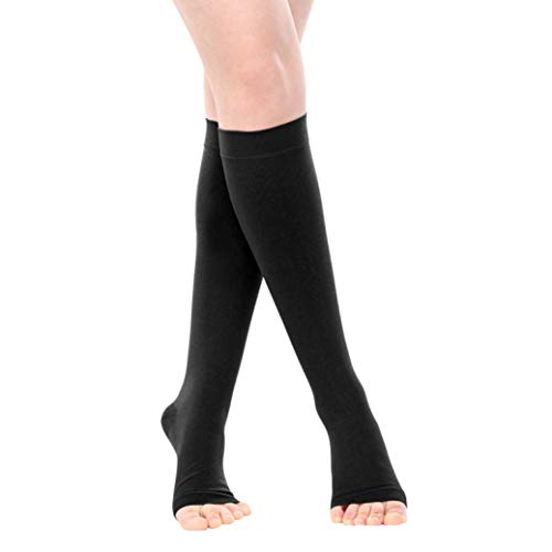 Manga De Compresión Médica para Calcetines hasta La Rodilla del Tobillo 2 Tipo De Punta Abierta/Cerrada Beige/Negro para Hombres Mujeres Zapatos Planos Cómodos para Todo El Día