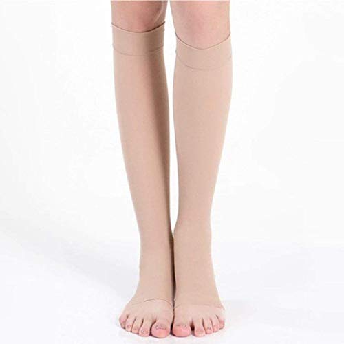 Manga De Compresión Médica para Calcetines hasta La Rodilla del Tobillo 2 Tipo De Punta Abierta/Cerrada Beige/Negro para Hombres Mujeres Zapatos Planos Cómodos para Todo El Día