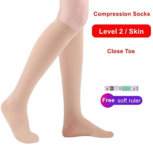 Manga De Compresión Médica para Calcetines hasta La Rodilla del Tobillo 2 Tipo De Punta Abierta/Cerrada Beige/Negro para Hombres Mujeres Zapatos Planos Cómodos para Todo El Día