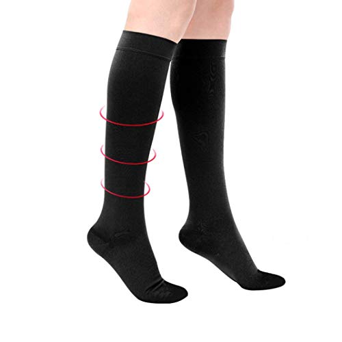 Manga De Compresión Médica para Calcetines hasta La Rodilla del Tobillo 2 Tipo De Punta Abierta/Cerrada Beige/Negro para Hombres Mujeres Zapatos Planos Cómodos para Todo El Día