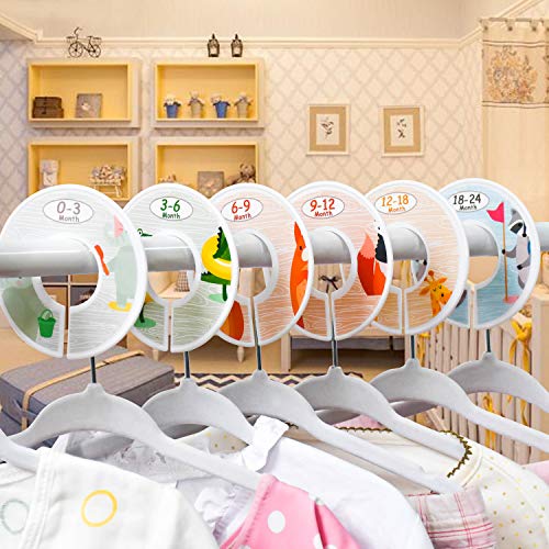 ManGotree Perchas de Terciopelo para bebés, Perchas para niños con 6 divisores para armarios para bebés, Paquete de 20 (Blanco)