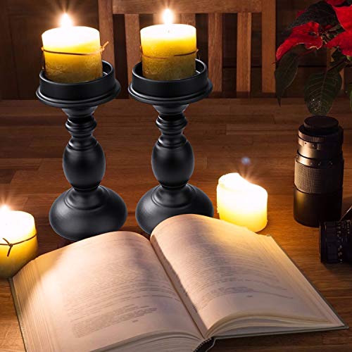 MaoXinTek Pilar Candelabro Portavelas Sostenedor de Hierro Tallado Retro, Decoración para Mesa Bodas Parte y Cenas Centros, San Valentín, Navidad, Halloween (Negro, 2 Piezas)