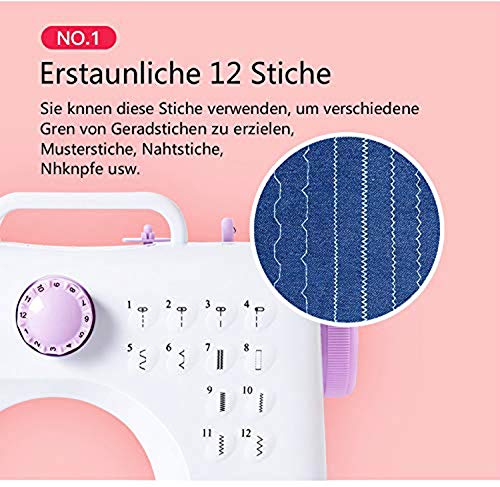 Máquina de coser -12 tipos de puntadas, pedal eléctrico de doble uso, función de patchwork, costura de botones, cremallera, costura cilíndrica, costura