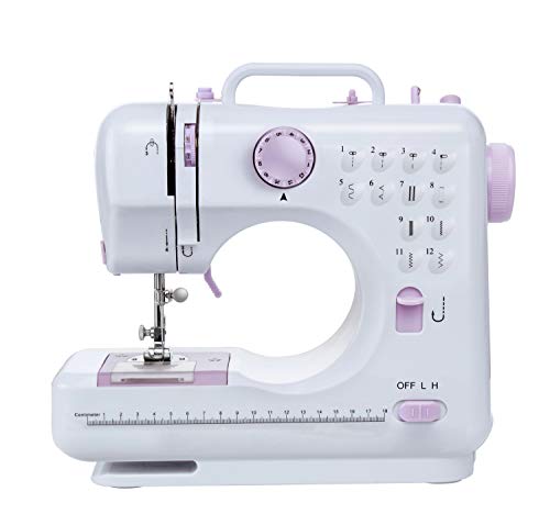 Máquina de coser -12 tipos de puntadas, pedal eléctrico de doble uso, función de patchwork, costura de botones, cremallera, costura cilíndrica, costura
