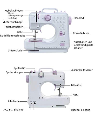 Máquina de coser -12 tipos de puntadas, pedal eléctrico de doble uso, función de patchwork, costura de botones, cremallera, costura cilíndrica, costura