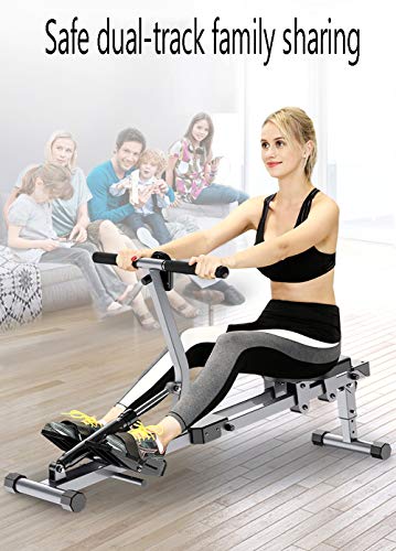 Maquina De Remos para Casa, Remo Gimnasio Rowing Machine Remo Estatico Aparatos De Gimnasia, Ajutable 12 Resistencia, Pantalla LCD, Doble Pista, Entrenamiento Equipo De Ejercicio