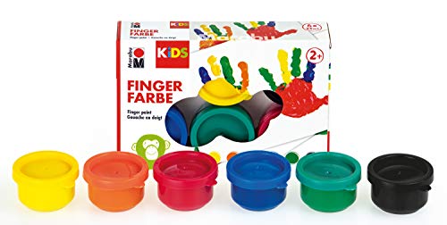 Marabu Kids-Pintura para Dedos (6 x 35 ml), Color Amarillo, Naranja, Rojo, Azul, Verde y Negro, carbón (0303000000085)