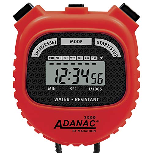 Marathon ADANAC 3000 - Cronómetro digital, resistente al agua, batería incluida (rojo)