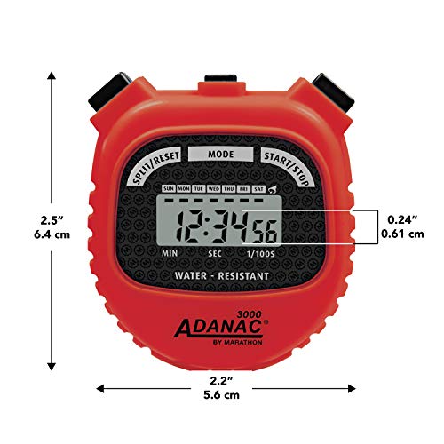 Marathon ADANAC 3000 - Cronómetro digital, resistente al agua, batería incluida (rojo)