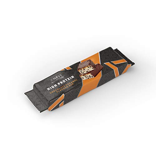 Marca Amazon- Amfit Nutrition Barra de proteína baja en azúcar (19,6gr proteina - 1,6gr azúcar) - chocolate y caramelo - Pack de 12 (12x60g)