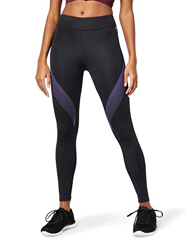 Marca Amazon - AURIQUE Bal181la18 - leggings deporte mujer Mujer, Negro (Black/Dahlia Purple), 36, Label:XS