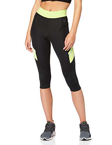 Marca Amazon - AURIQUE Contrast Panels BAL004, Mallas de entrenamiento Mujer, Multicolor (Black/Lime), 10 (Manufacturer size: Small)