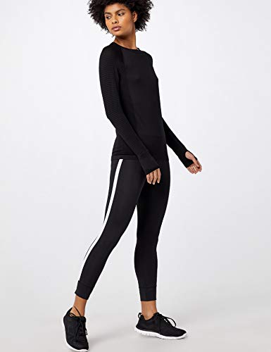 Marca Amazon - AURIQUE Leggings de Deporte con Banda Lateral Mujer, Negro (Black), 42, Label:L