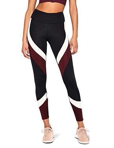 Marca Amazon - Aurique Leggings deportivos para Mujer, Negro (Black/Port Royale/Blush), 36, Label:XS