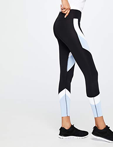 Marca Amazon - Aurique Leggings deportivos para Mujer, Negro (Black/Serenity/White), 42, Label:L