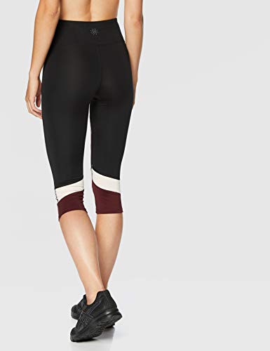 Marca Amazon - AURIQUE Mallas de Deporte Combinadas Cortas Mujer, Negro (Black/White/Maroon), 40, Label:M