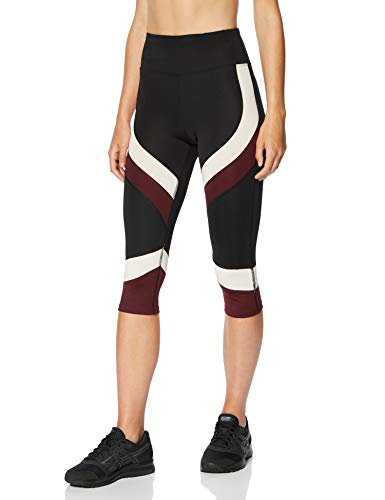 Marca Amazon - AURIQUE Mallas de Deporte Combinadas Cortas Mujer, Negro (Black/White/Maroon), 40, Label:M