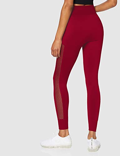 Marca Amazon - AURIQUE Mallas de Deporte sin Costuras de Tiro Alto Mujer, Rojo, 38, Label:S