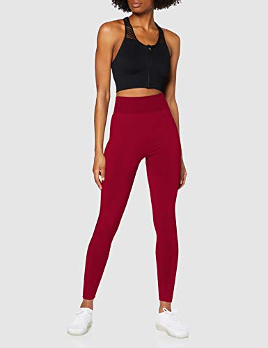 Marca Amazon - AURIQUE Mallas de Deporte sin Costuras de Tiro Alto Mujer, Rojo, 38, Label:S