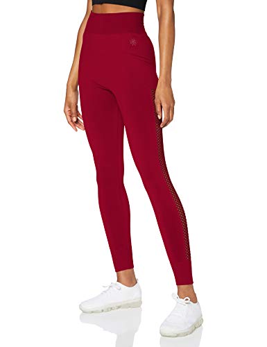 Marca Amazon - AURIQUE Mallas de Deporte sin Costuras de Tiro Alto Mujer, Rojo, 38, Label:S
