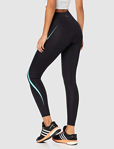 Marca Amazon - AURIQUE Mallas de Deporte Tiro Alto Mujer, Negro (Black/Turquoise), 38, Label:S