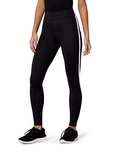 Marca Amazon - AURIQUE Mallas de Entrenamiento 7/8 con Banda Lateral Mujer, Negro (Black), 38, Label:S