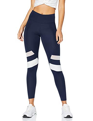 Marca Amazon - AURIQUE Mallas para Correr por el Tobillo de Tiro Alto Mujer, Azul (Navy/White), 42, Label:L