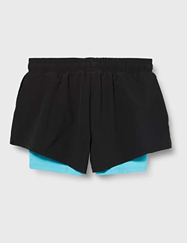 Marca Amazon - AURIQUE Shorts para Correr con Doble Capa Mujer, Negro (negro/azul Maui)., 42, Label:L