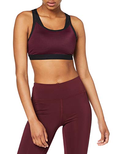 Marca Amazon - Aurique Sujetador para Deportes de Medio Impacto Mujer, Negro (rojo morado/negro)., L, Label:L